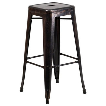 Bowery Hill Metal 30'' Backless Bar Stool in Black-Antique Gold