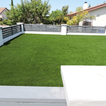 San Diego - Front Landscape Design and Remodel 92128 Artificial Turf - CMU Concr