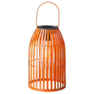 9.75"H Metal Woven Solar Powered  Lantern, Orange