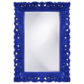 Barcelona Rectangular Mirror Custom Painted, Ornate, 33"x45", Glossy Royal Blue