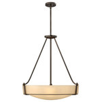Hinkley - Hinkley Hathaway 3224An Large Pendant, Olde Bronze - Hathaway's striking design features a bold shade held, place by three intersecting, floating arms with unique forged uprights and ring detail for a modern style. Available, Heritage Brass with etched glass, Olde Bronze with etched glass, Olde Bronze with etched amber glass and Antique Nickel with etched glass.