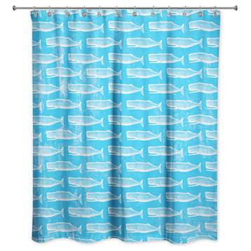 Bright Blue Whale Pattern 71x74 Shower Curtain
