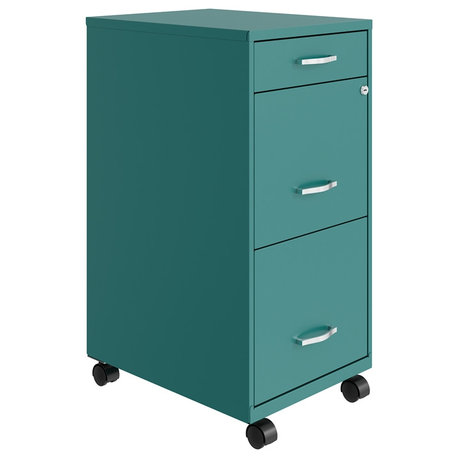 Space Solutions 18in Deep 3 Drawer Mobile Metal File Cabinet Teal/Turquoise