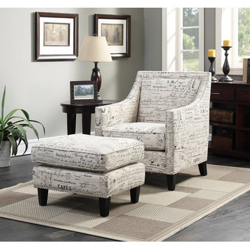 Emery Chair and Ottoman, French Script