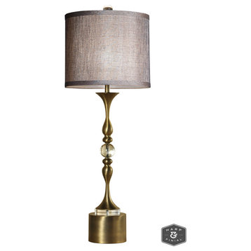 Tanga Table Lamp Matte Antique Brass Finish On Metal Body With Crystal Ball