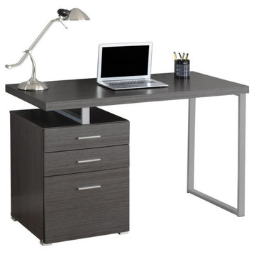 Computer Desk, Home Office, Laptop, Storage Drawers, 48"L, Work, Metal, Grey