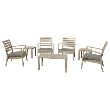 7-Piece Artemis XL Club Seating Set Taupe With Acrylic Fabric Taupe Cushions