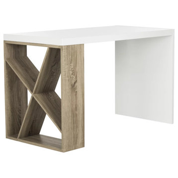 Scandinavian Desk, X-Shaped Leg With Spacious Rectangular Top, White/Light Grey