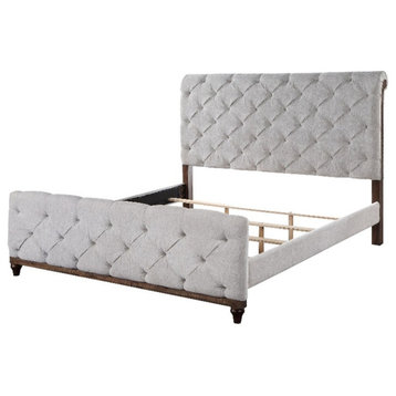 ACME Andria Tufted Fabric Queen Bed in Gray and Reclaimed Oak