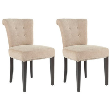 Set of 2 Contemporary Dining Chair, Mid Rolled Back With 4 Buttoned Back, Beige