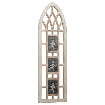 Cathedral Wood Picture Frame Photo Collage Wall Decor w/ 3 Photo Holders