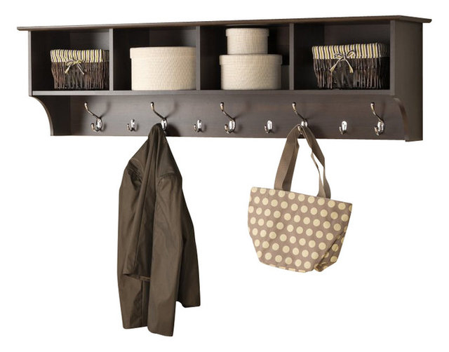 Prepac 60" Wide Hanging Entryway Shelf in Black Transitional Wall