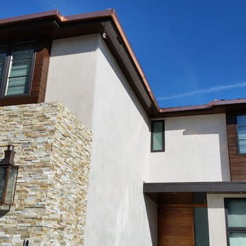 sectional 4x5 Box Gutters, 16 ounce Copper, Modern Home in Manhattan Beach, CA.