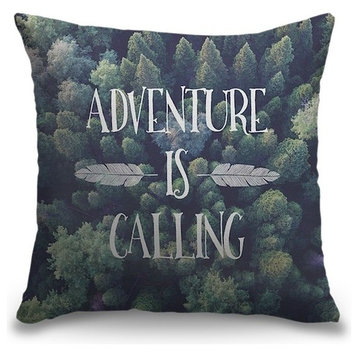"Adventure is Calling" Outdoor Throw Pillow 18"x18"