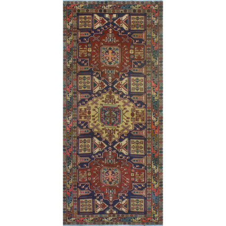 Fine Vintage Distressed Johanna Navy/Rust Runner, 4'5x10'0