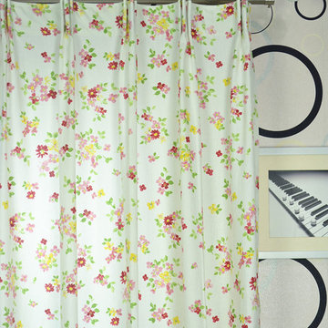 Colorful Floral Versatile Pleat Printed Cotton Curtain Heading Style