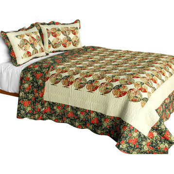 Bridge To Terabithia Cotton 3PC Floral Patchwork Quilt Set (Full/Queen Size)