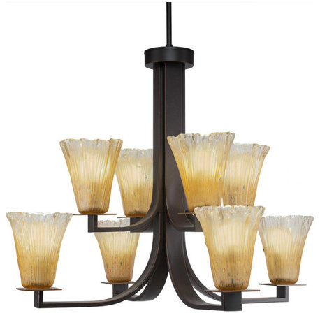 Apollo 8-Light Chandelier, Dark Granite/Fluted Amber Crystal