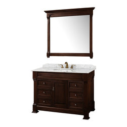 Wyndham Collection Andover 48" Vanity, Carrera Marble Top, White Sink - Bathroom Vanities And Sink Consoles