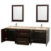 Centra 72" Double Vanity, Square Sinks, Espresso, Ivory Marble, 24" Mirrors