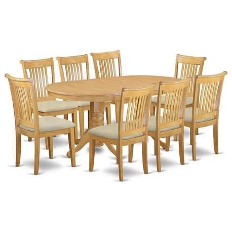 East West Furniture Vancouver 9-piece Wood Dining Set with Cushion Seat in Oak