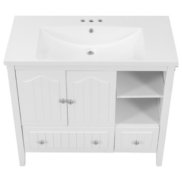 TATEUS 36" Bathroom Vanity  with Ceramic Basin, Bathroom Storage Cabinet, White