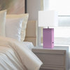 Elegant Designs  Leather Table Lamp with USB and White Fabric Shade, Purple