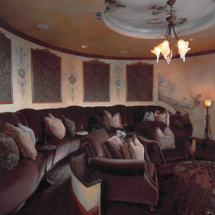 Inspiration for a victorian enclosed home theater remodel in Minneapolis