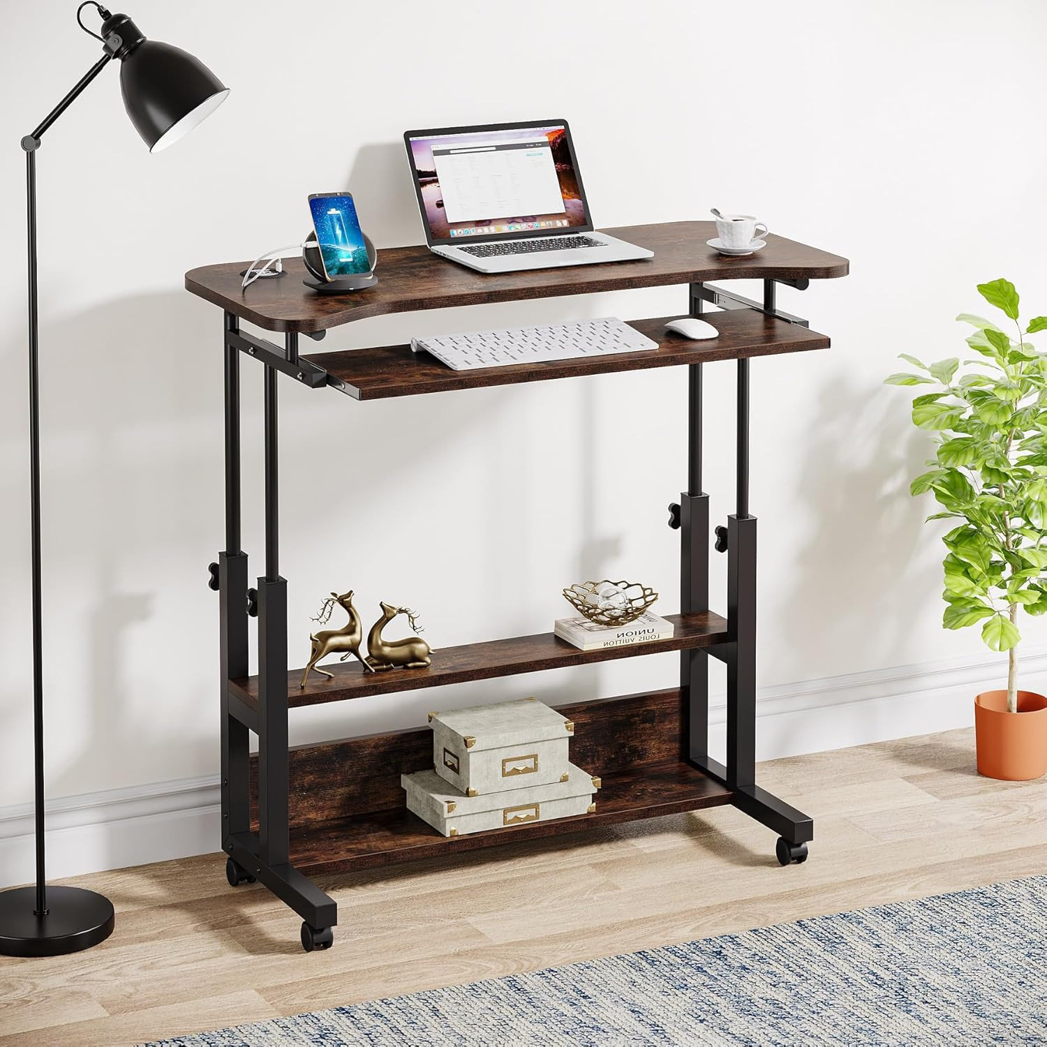 Side Table For Computer Tribesigns Portable Desk, Height Adjustable Side Table Computer Cart ...