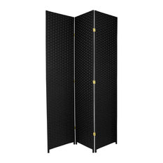 7' Tall Woven Fiber Room Divider, Black, 3 Panel
