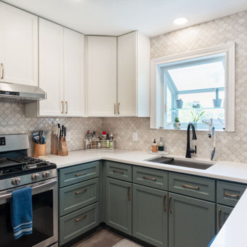 Cozy white and green kitchen