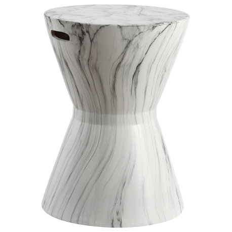 African Drum 17.3" White Marble Finish Ceramic Garden Stool