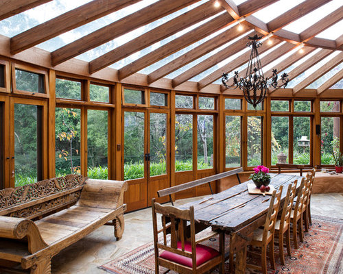 Rustic Conservatory Design Ideas, Renovations & Photos with a Glass Ceiling