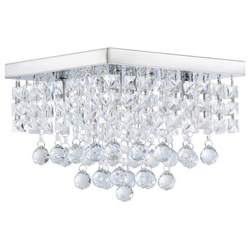 Modern Chrome 4-Light Crystal Style Flush Mount Ceiling Light