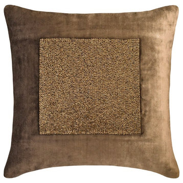 Brown Velvet Beaded 12"x12" Throw Pillow Cover - Esquire Brown