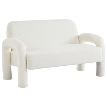 SEYNAR Modern Sherpa Boucle Love seat ,Upholstered Living Room 2-Seater Sofa, White