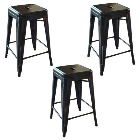 Loft Black 24" Metal Bar Stool, Set of 3