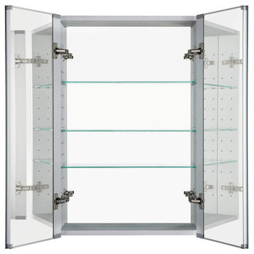 Bathroom Medicine Cabinet, Aluminum, Recessed/Surface Mount, 24"x36"