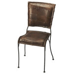 Butler - Butler Maverick Iron and Leather Side Chair, Dark Brown - With asymetrical leather patchwork, top stitched accents and an iron base, this side chair is perfect for any shabby rustic living space.