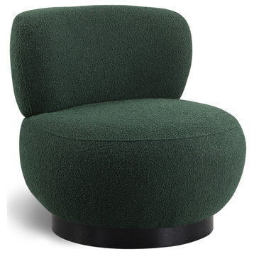 Calais Boucle Fabric Upholstered Accent Chair, Green, Black Oak Veneer Base