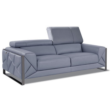Trento Genuine Italian Leather Modern Sofa, Light Blue
