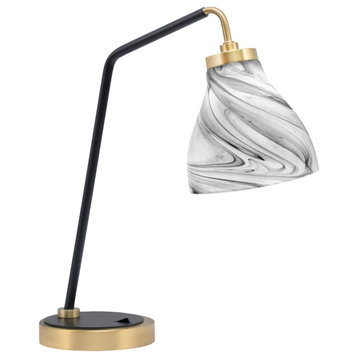 1-Light Desk Lamp, Matte Black/New Age Brass Finish, 6.25" Onyx Swirl Glass
