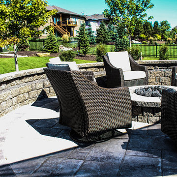 Foundation Wall and Fire Pit On Beautiful Stone Patio
