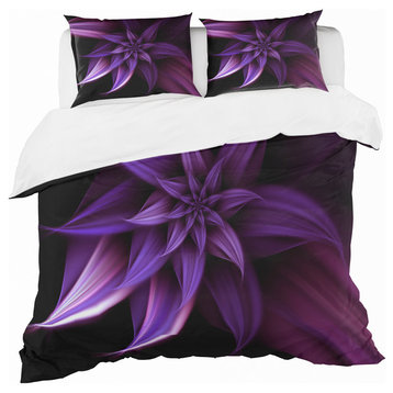 Fractal Flower Purple Modern Duvet Cover Set, King