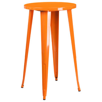 24" Round Orange Metal Indoor-Outdoor Bar H Table