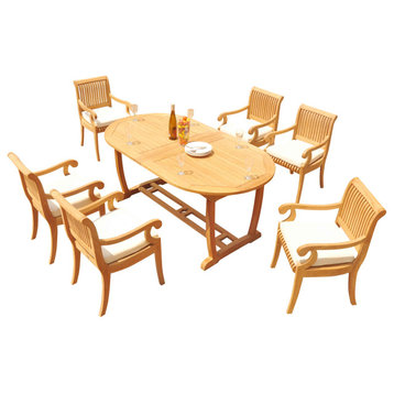 7-Piece Outdoor Teak Dining Set: 94" Masc Oval Extension Table, 6 Giva Arm Chair