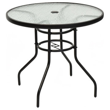 Costway 31 1/2'' Patio Round Table Tempered Glass Steel Frame Outdoor Pool