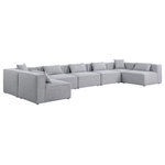 Meridian Furniture - Cube Upholstered Modular Sectional, Gray, 7-Piece: 5 Armless Chair, 2 Corner Chair, Linen Texured Fabric - Mix and match the pieces in this Cube modular section to personalize its fit for your space. This modular unit features soft grey linen textured upholstery that's not only beautiful to behold but is easy to care for an maintain. Attachment latches beneath each piece of this sectional make it a simple feat to put the pieces together to meet your specific preferences. Choose other items from the Cube lineup to expand the sectional as desired.