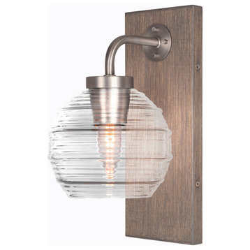 Oxbridge Wall Sconce, Graphite & Painted Distressed Metal, 6" Clear Ribbed