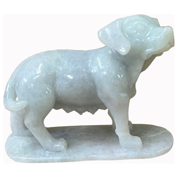 Chinese White Jade Color Stone Puppy Dog Display Figure Hws2389